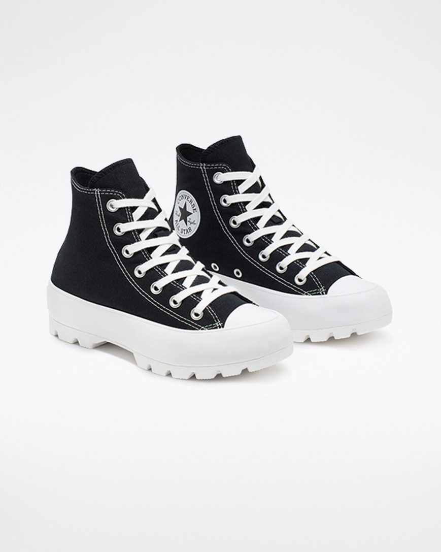 Dámské Boty Vysoké Converse Chuck Taylor All Star Lugged Černé Bílé Černé | CZ FJGV16